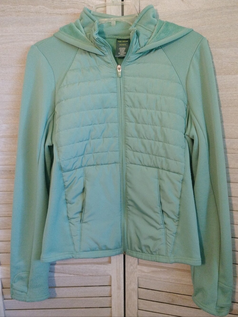 ⚜️ Girls Tek Gear Mixed Media Hooded Jacket - Size XXL (18/20) - Aqua/Teal